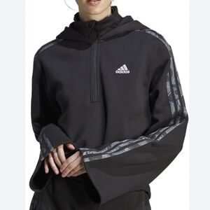 Adidas Women's Floral Graphic 3-Stripes‎ Fleece Cropped Loose Fit Hoodie Size XS